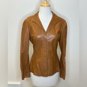 Lafayette 148 New York Lambskin Tan Leather Shirt Jacket Size 4